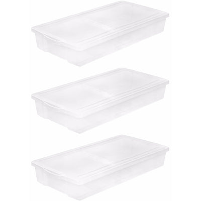 IRIS USA 100501 58 Quart Plastic Underbed Storage Box with Hinged Lid (3 Pack)