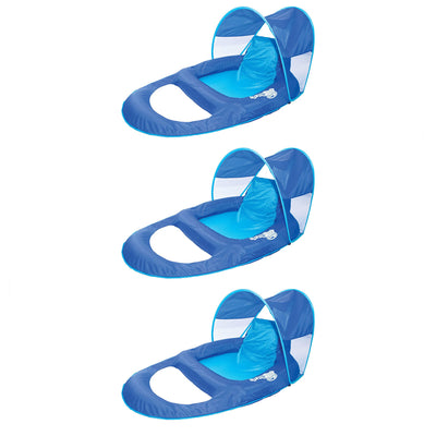 SwimWays Spring Float Recliner Pool Lounge Chair w/ Sun Canopy, Blue (3 Pack)
