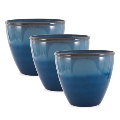 Suncast 16 Inch Ombre Decorative Durable Resin Planter, Blue and Brown  (3 Pack)