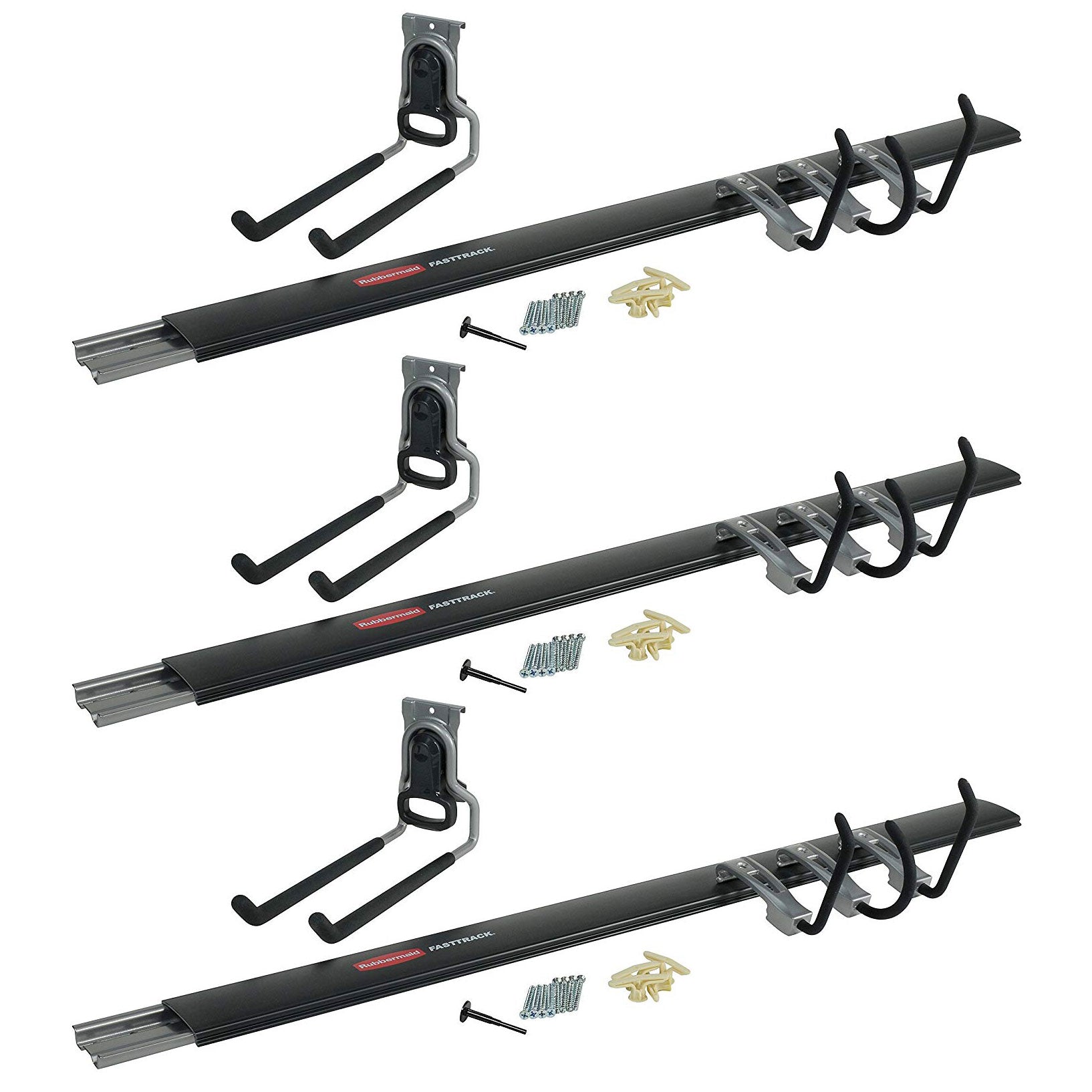 Rubbermaid FastTrack Garage 5 Piece Rail and Hook Kit Storage System (3 Pack) - VMInnovations