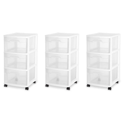 Sterilite 3 Drawer Rolling Caster Wheel Home Organizer Storage Cart (3 Pack)