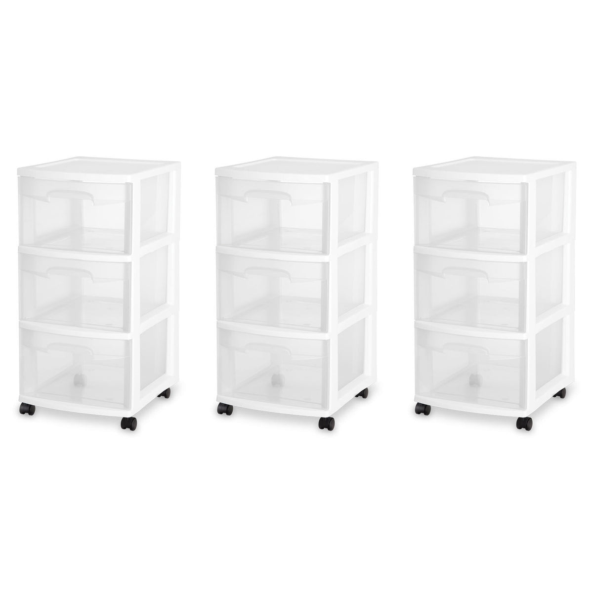 Sterilite 3 Drawer Rolling Caster Wheel Home Organizer Storage Cart (3 Pack) - VMInnovations