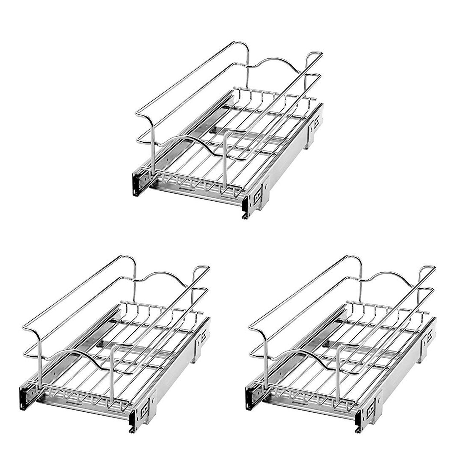 Rev A Shelf 5WB1-0918-CR 9 x 18 Inch Kitchen Cabinet Pull Out Basket (3 Pack) - VMInnovations