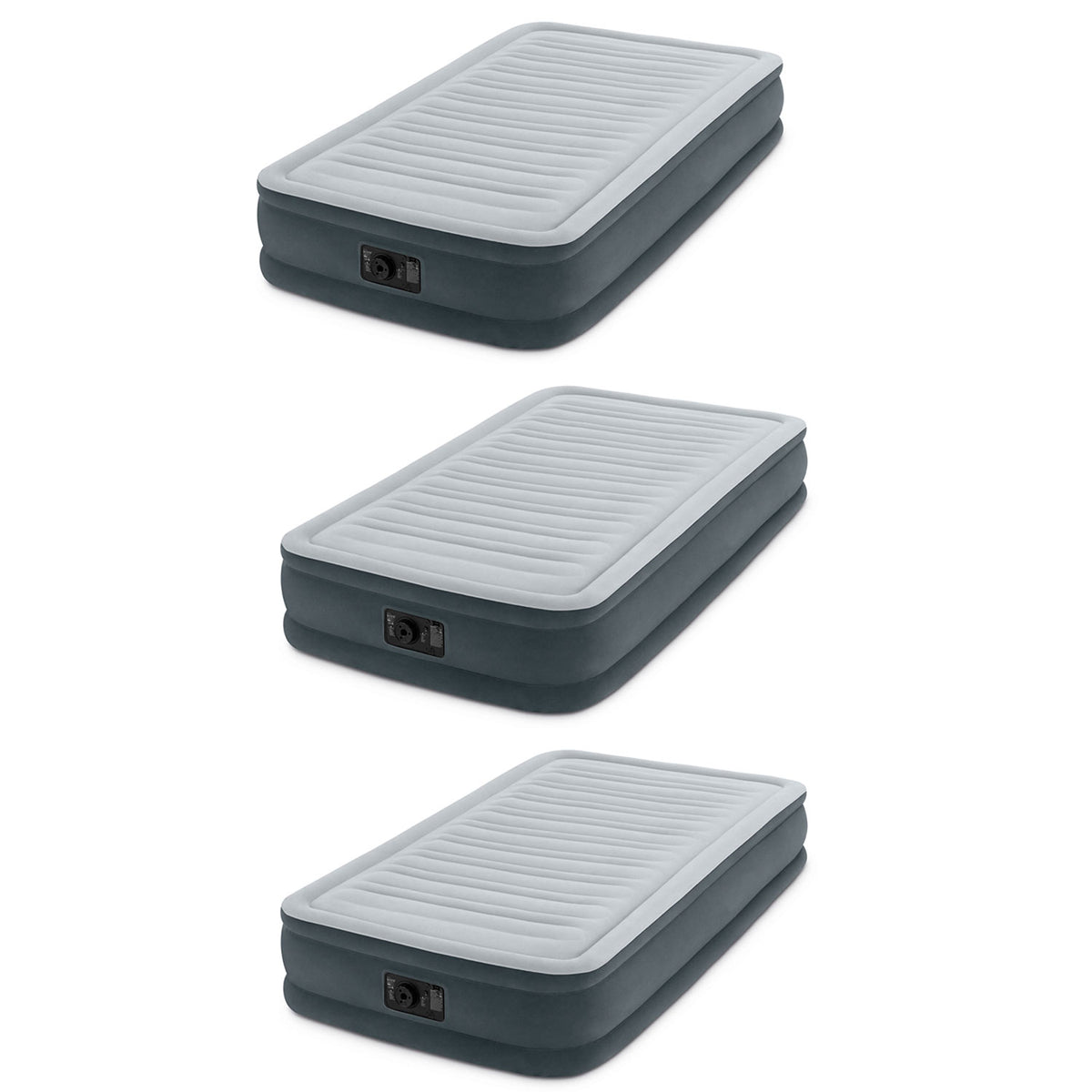 Intex PVC Dura-Beam Series Mid Rise Airbed with Built In Pump, Twin (3 Pack)