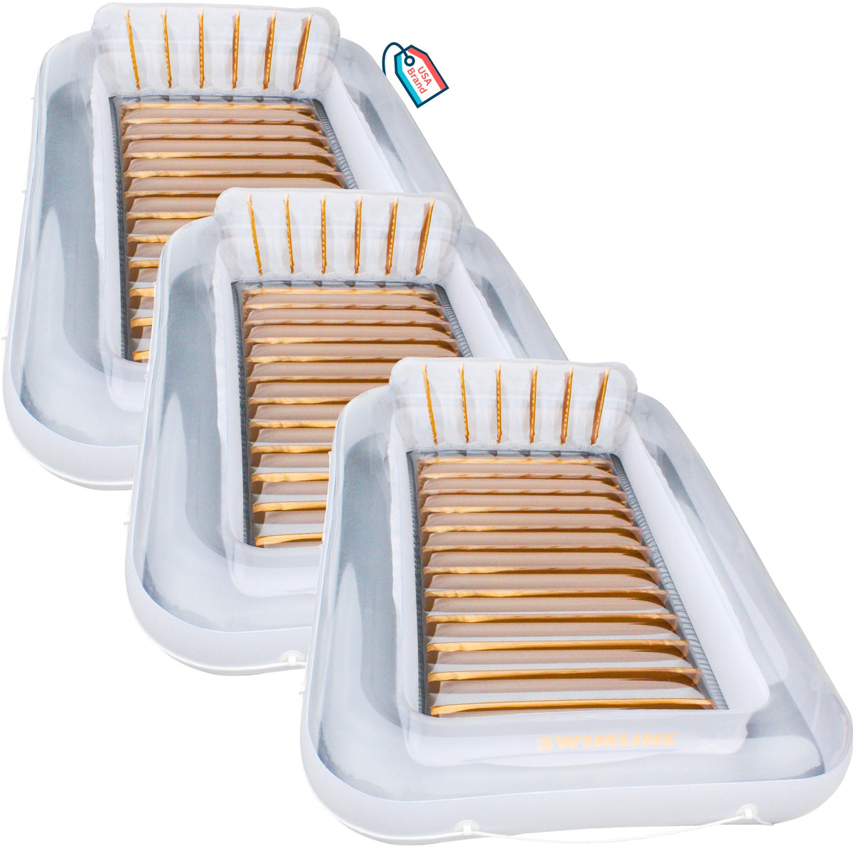 Swimline Luxe Edition Inflatable Suntan Floating Pool Lounger, White, (3 Pack)