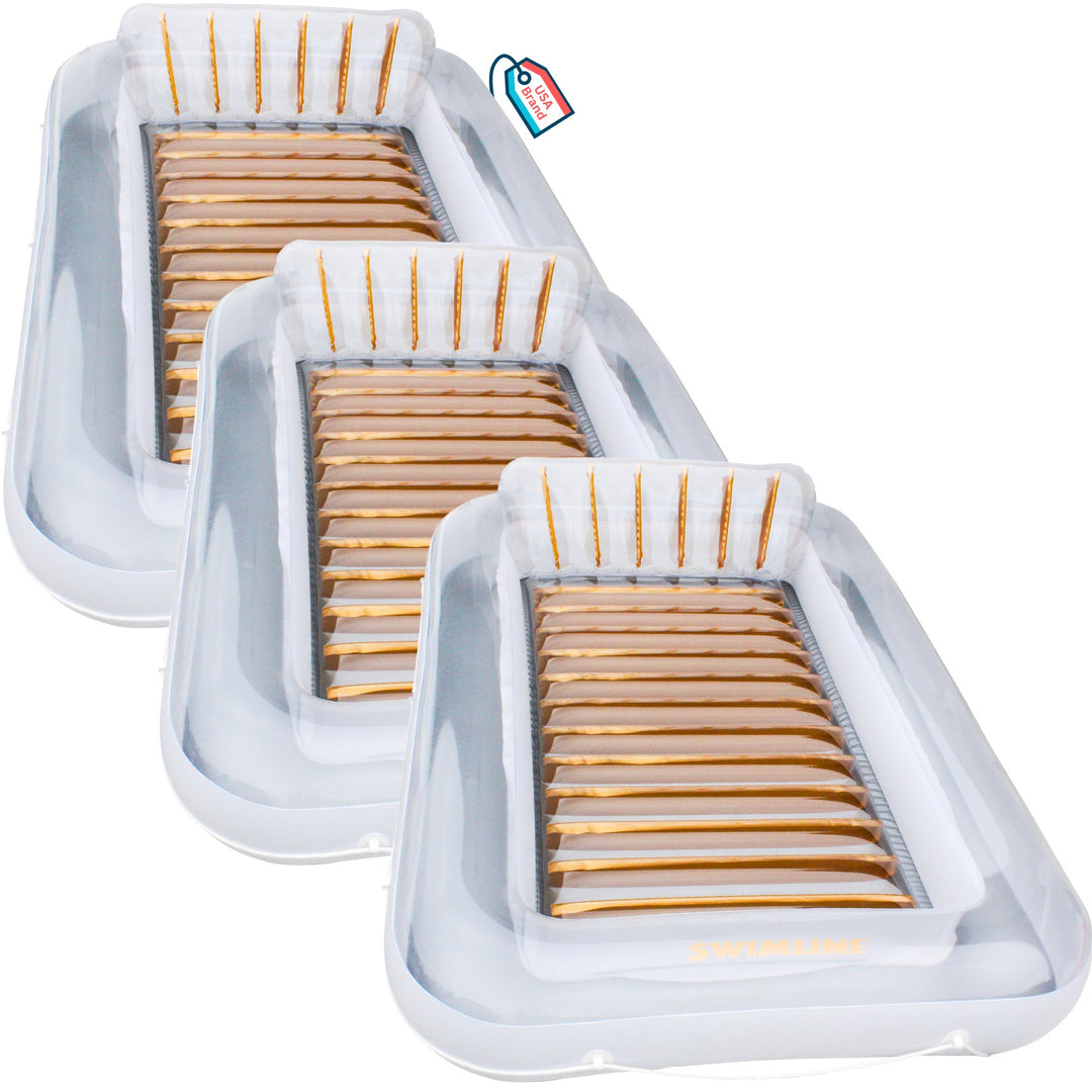 Swimline Luxe Edition Inflatable Suntan Floating Pool Lounger, White, (3 Pack)