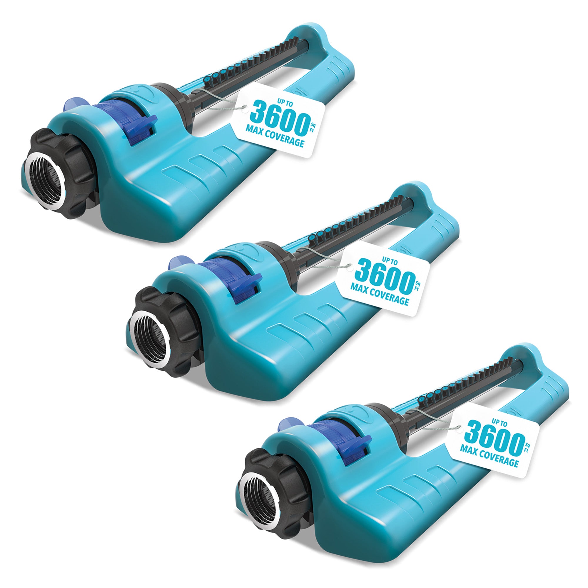 Aqua Joe 3 Pack Oscillating Sprinkler w/ Adjustable Spray, 3600 Sq. Ft. Coverage - VMInnovations