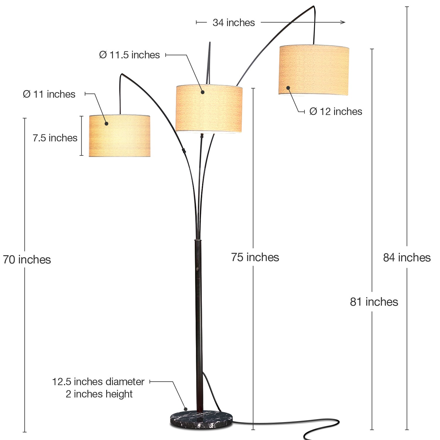 Brightech 9.5 Watt LED Bulb 3 Lights with Shades Arc Floor Lamp, Black(Open Box) - VMInnovations