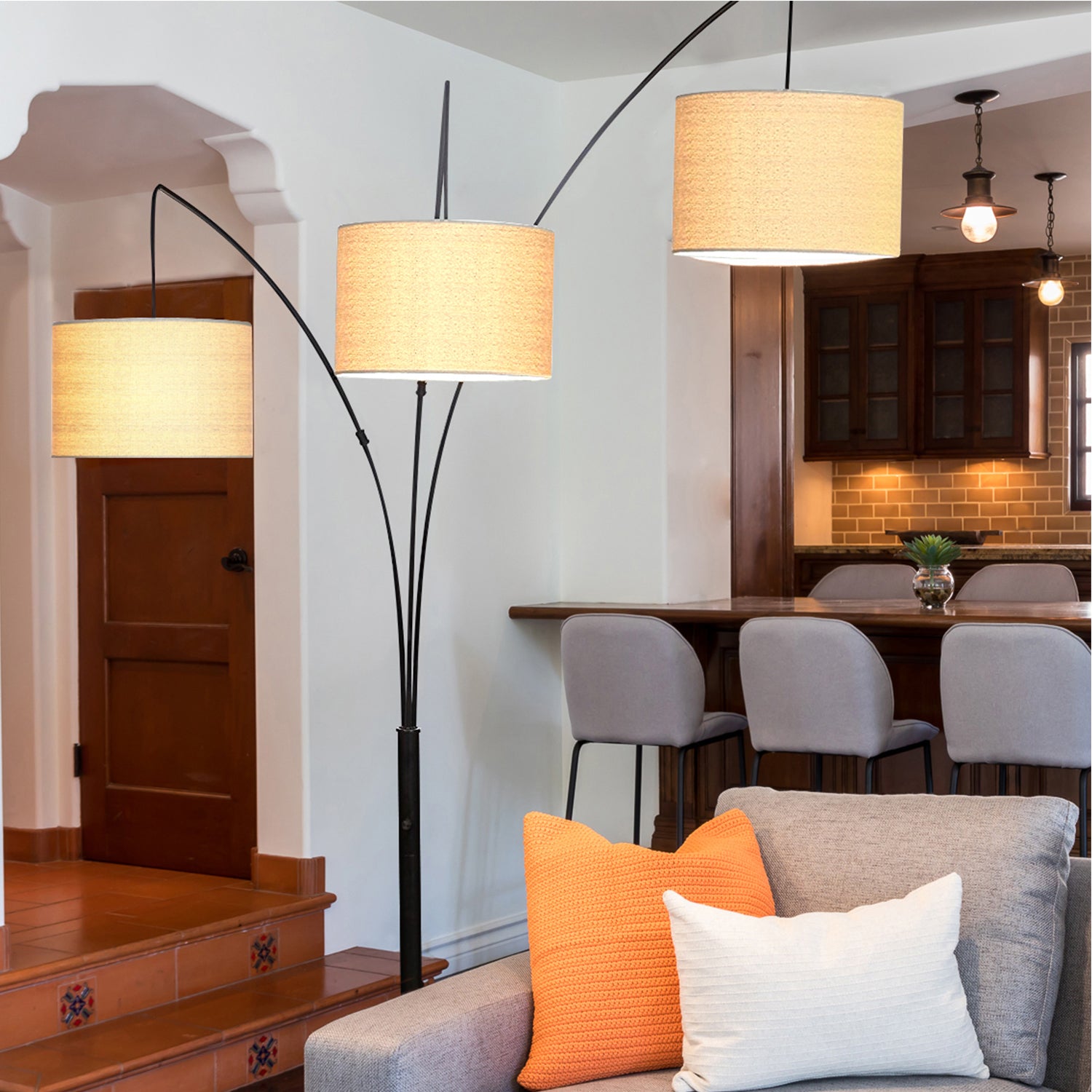 Brightech 9.5 Watt LED Bulb 3 Lights with Shades Arc Floor Lamp, Black(Open Box) - VMInnovations