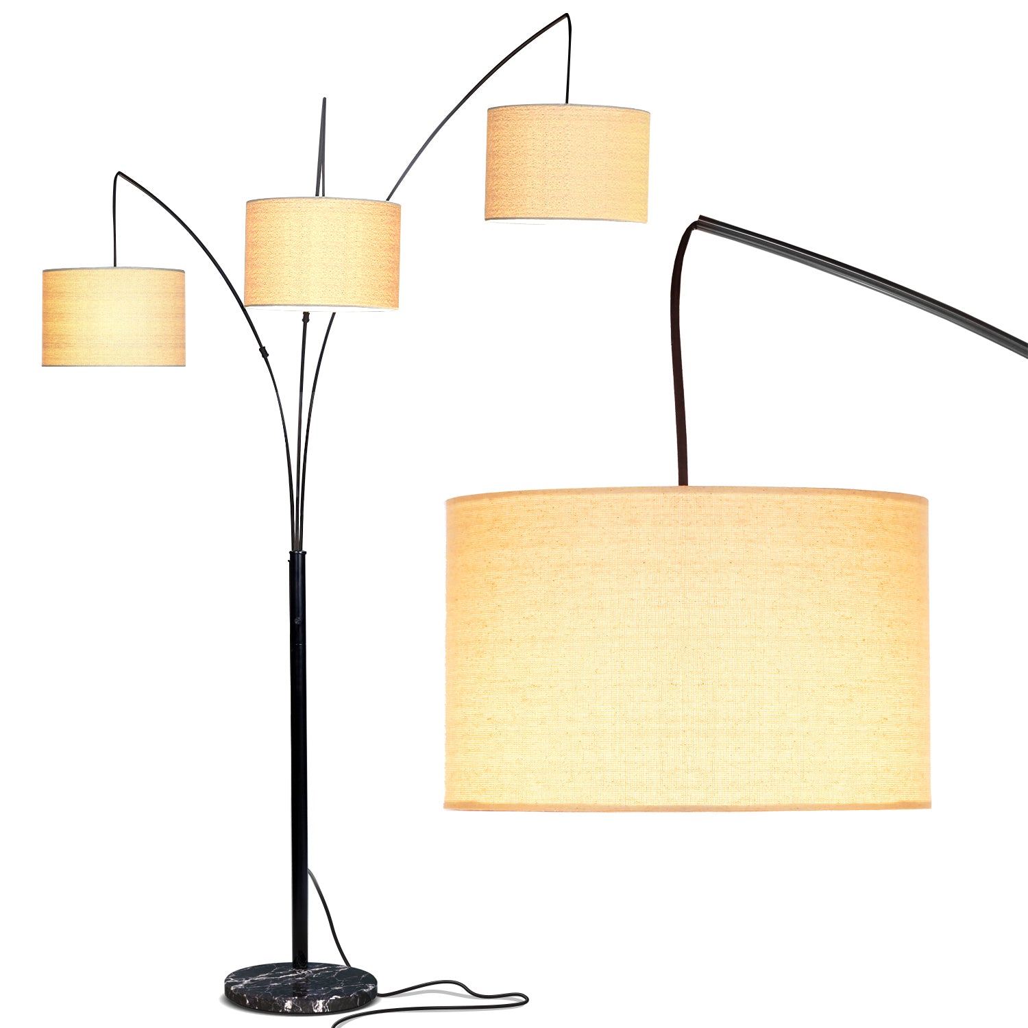 Brightech 9.5 Watt LED Bulb 3 Lights with Shades Arc Floor Lamp, Black(Open Box) - VMInnovations