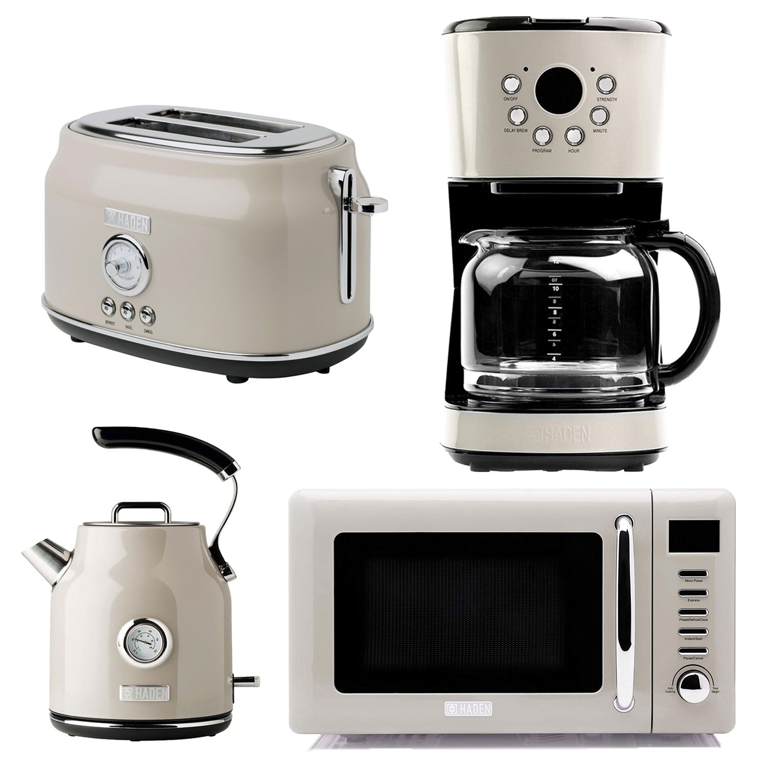 Haden Dorset Toaster & Kettle, Coffee Maker, and Cotswold Microwave, Putty Beige - VMInnovations