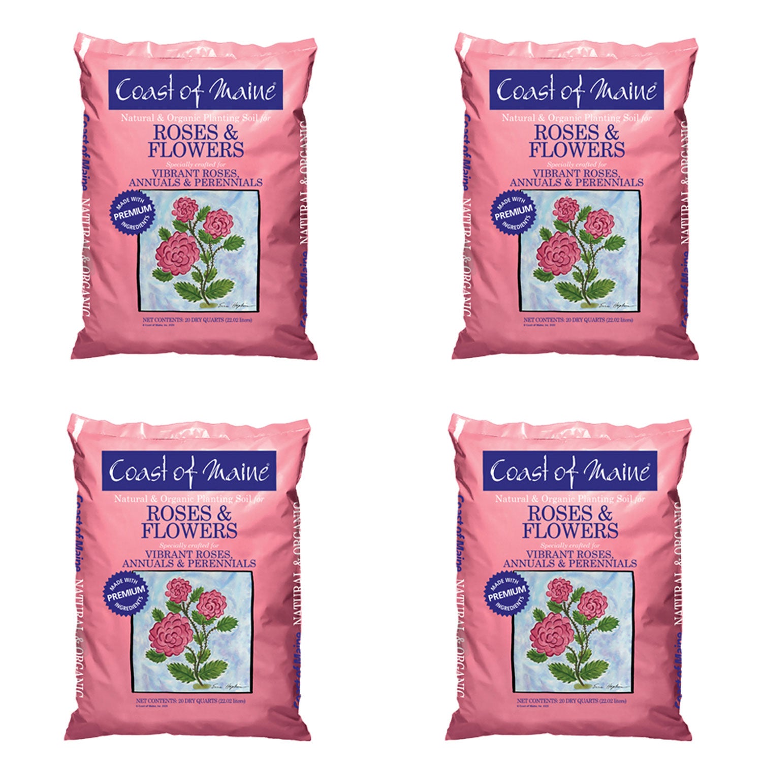 Coast of Maine Organic Natural Rose and Flower Potting Soil, 20 Qt Bag (4 Pack)