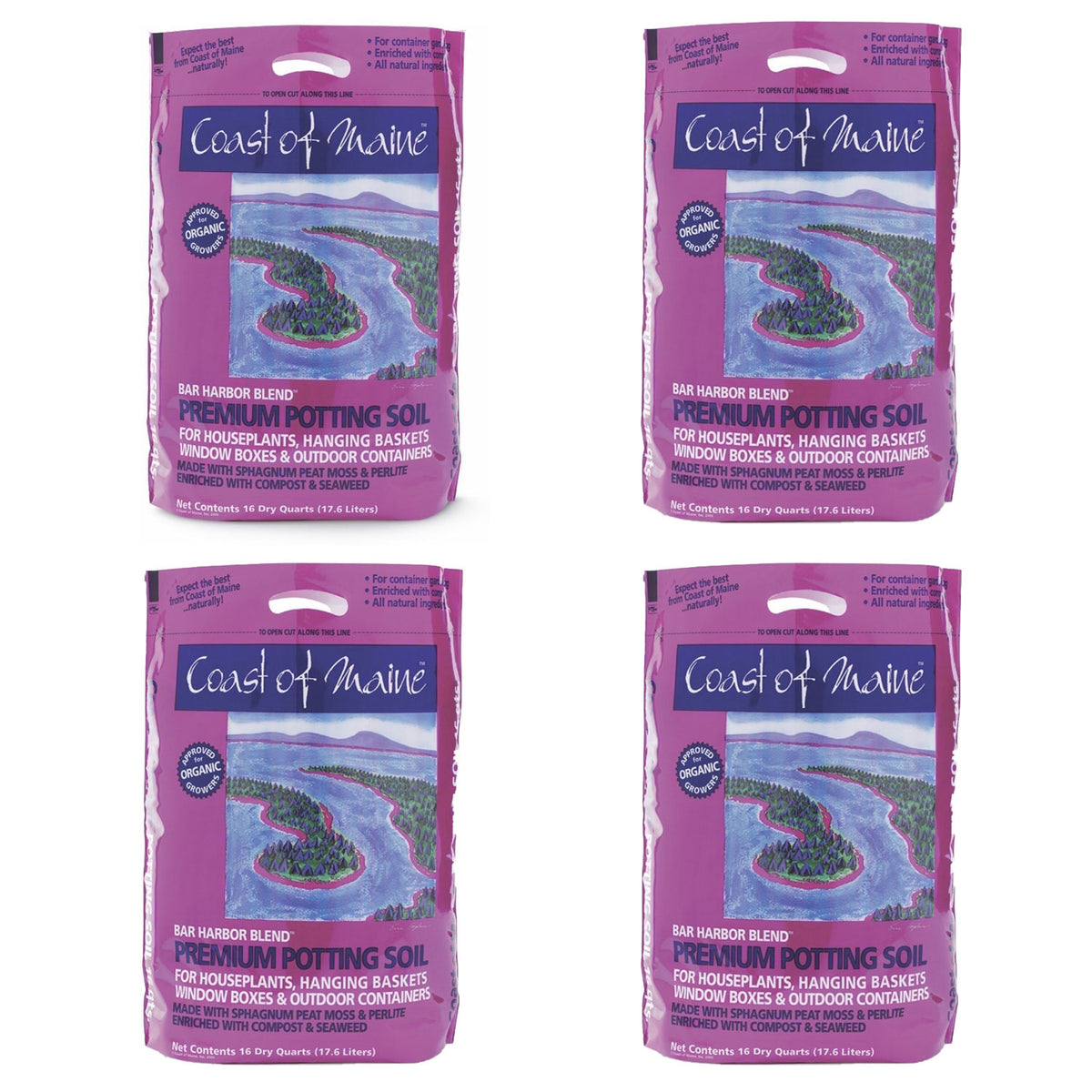 Coast of Maine Bar Harbor Blend Organic Potting Soil, 16 Quart Bag (4 Pack)