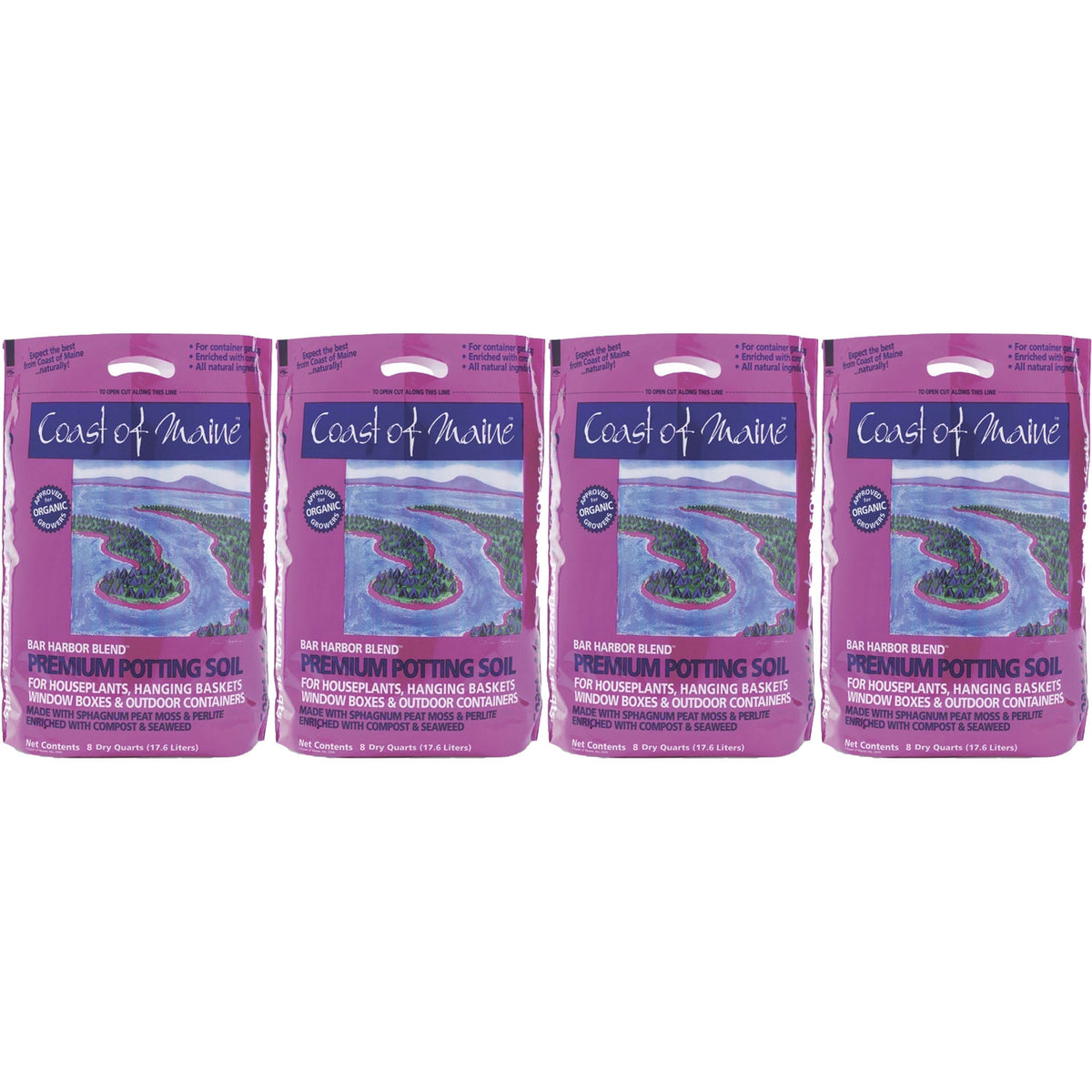 Coast of Maine Bar Harbor Blend Organic Potting Soil, 8 Quart Bag (4 Pack)