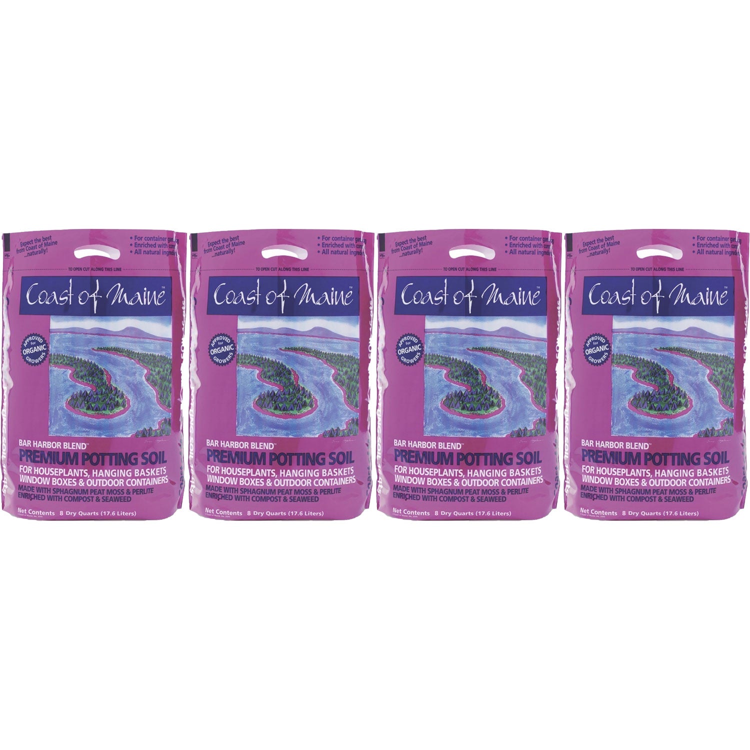 Coast of Maine Bar Harbor Blend Organic Potting Soil, 8 Quart Bag (4 Pack)