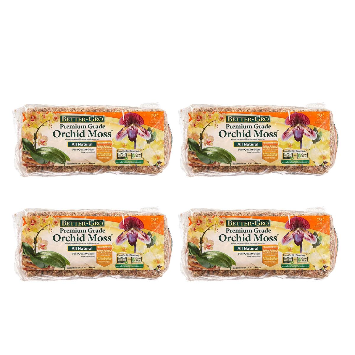 Better-Gro Premium Orchid Flower Moss Potting Soil, 190 Cubic Inches (4 Pack)