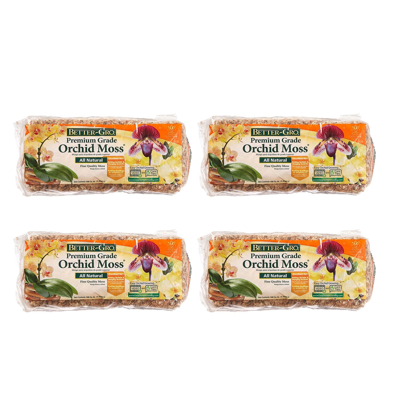 Better-Gro Premium Orchid Flower Moss Potting Soil, 190 Cubic Inches (4 Pack)