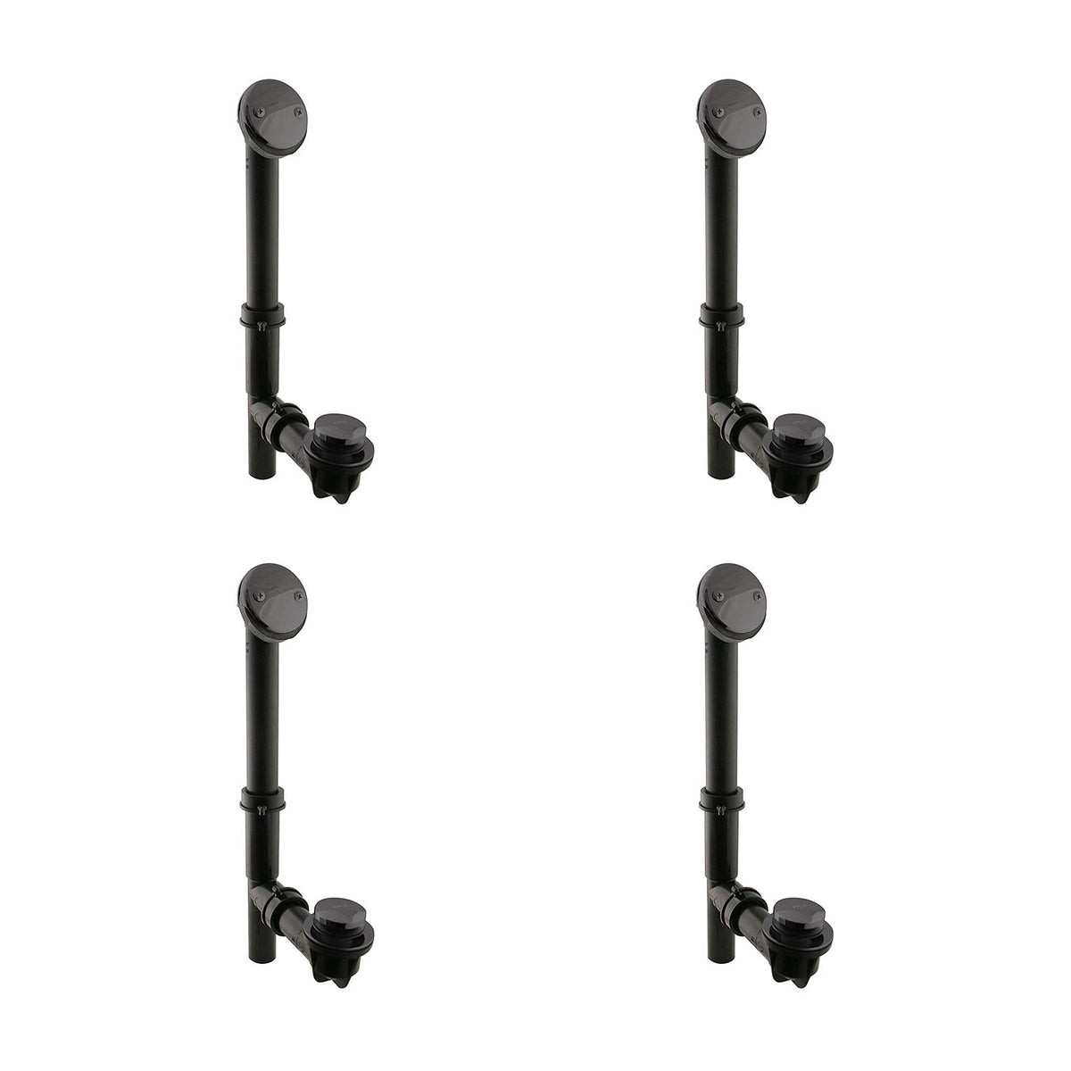 Westbrass Tubular Polymer Metal Waste Overflow Tiptoe Bath Drain, Black (4 Pack)