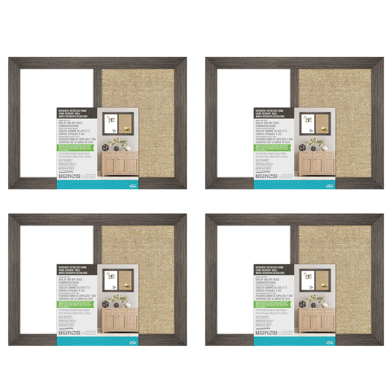 The Board Dudes 17 Inch Combo Dry Erase & Burlap Board w/ Mounting Gear (4 Pack)