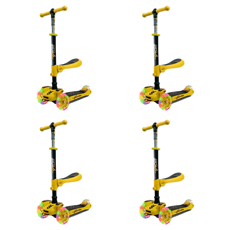 Hurtle ScootKid 3 Wheel Child Ride On Toy Scooter w/ LED Wheels, Yellow (4 Pack)