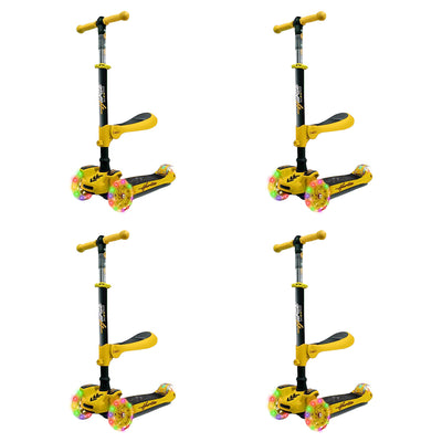 Hurtle ScootKid 3 Wheel Child Ride On Toy Scooter w/ LED Wheels, Yellow (4 Pack)