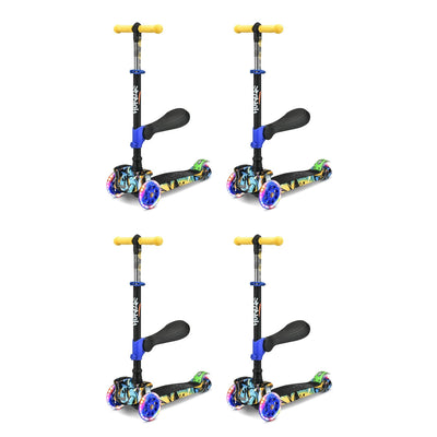 Hurtle ScootKid 3 Wheel Child Ride On Scooter with LED Wheels, Graffiti (4 Pack)