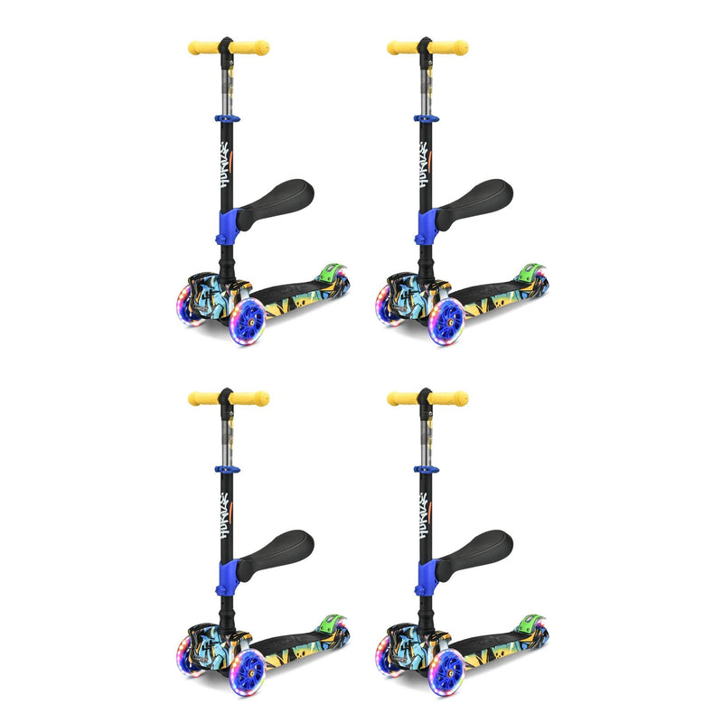 Hurtle ScootKid 3 Wheel Child Ride On Scooter with LED Wheels, Graffiti (4 Pack)