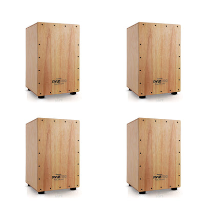 Pyle Pro Hybrid Acoustic Electric Cajon with Built In Pickup Connector (4 Pack)