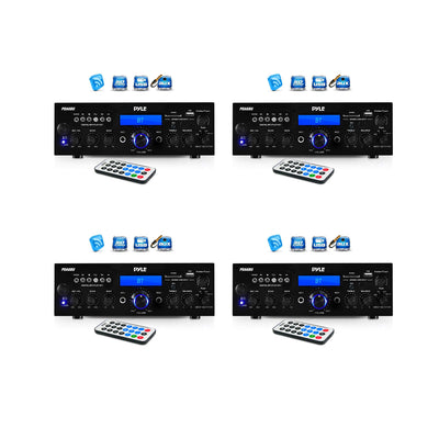 Pyle 200W Bluetooth LCD Home Stereo Amp Receiver w/Remote & FM Antenna (4 Pack)