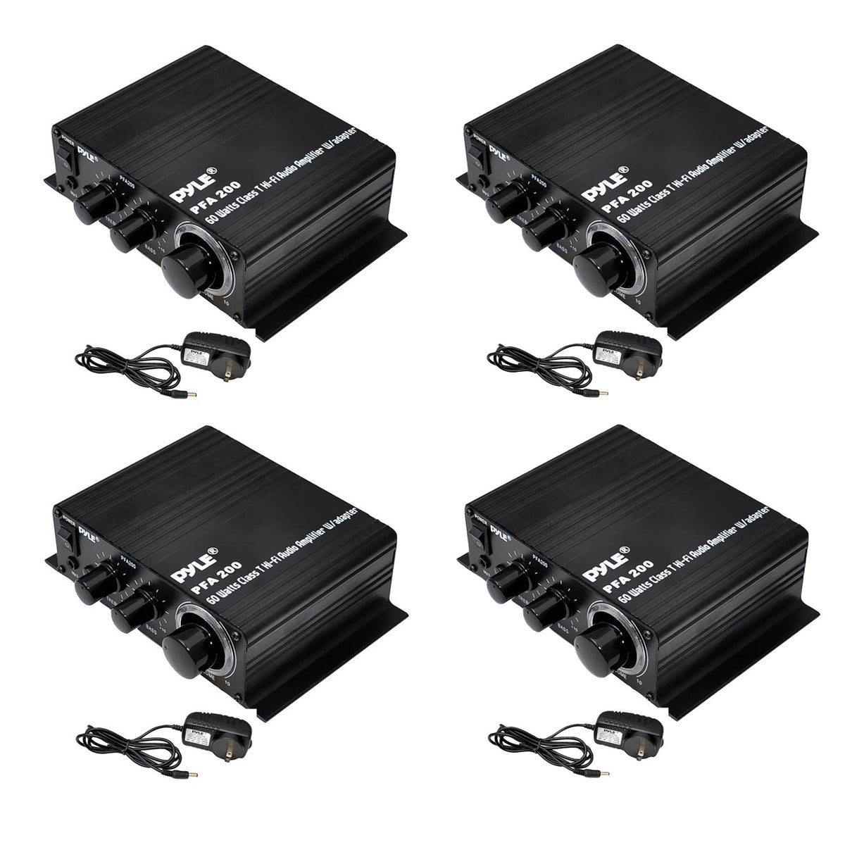 Pyle PCM20A Audio Power 60W HiFi Mini Amplifier Receiver with Adapter (4 Pack)
