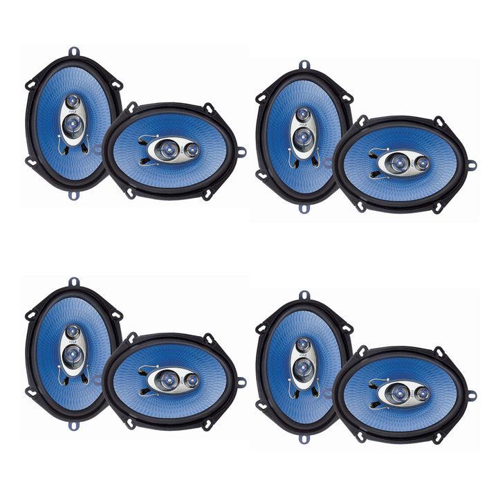 Pyle PL573BL 5 x 7 Inch 300 Watt 3 Way Triaxial Car Speakers, Blue (8 Speakers)