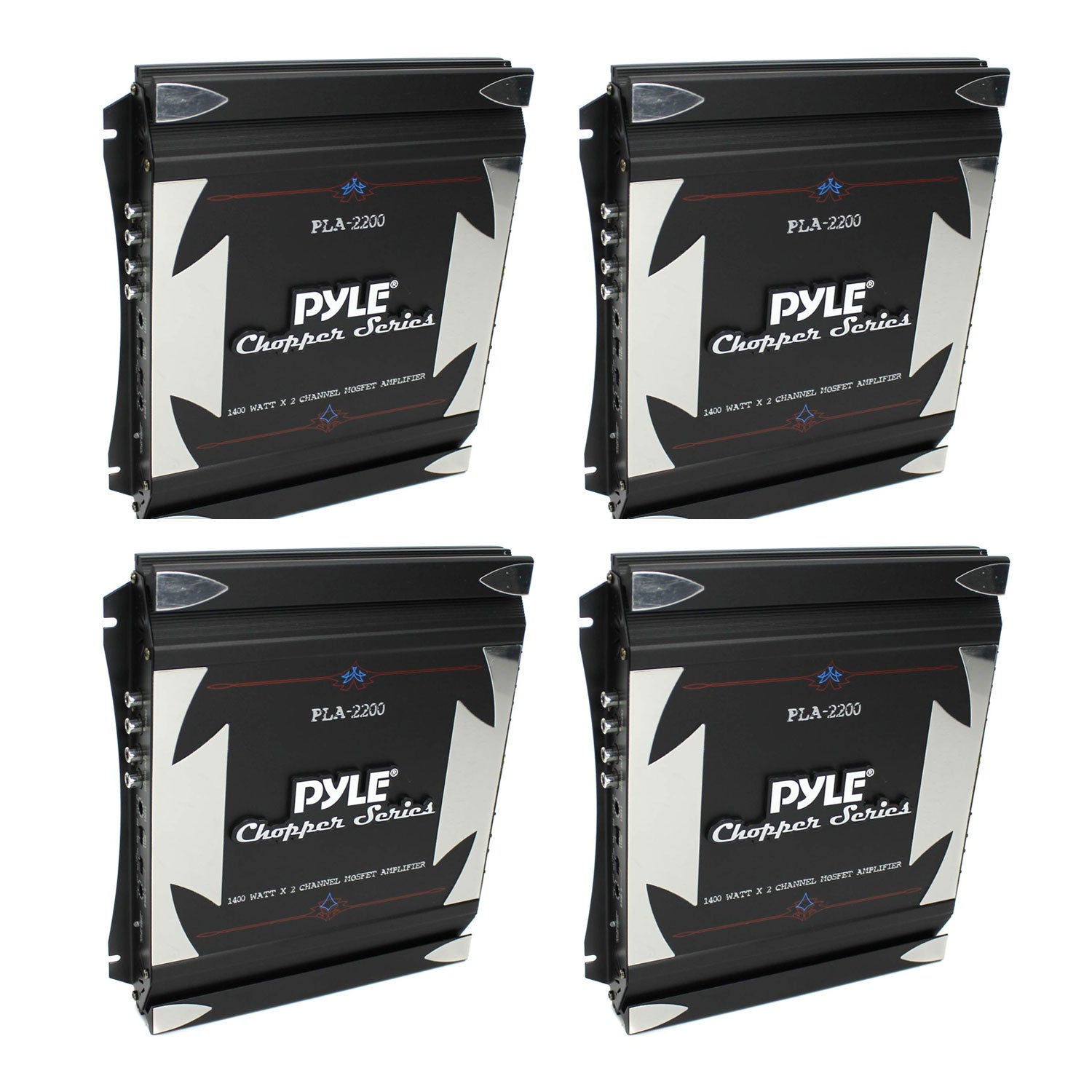 Pyle PLA2200 Bridgeable 2 Channel 1400 Watt Car Audio Mosfet Amplifier (4 Pack)