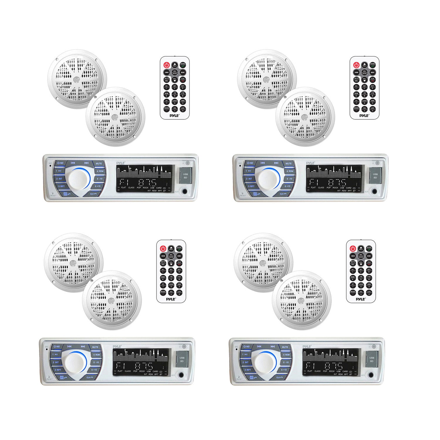 Pyle PLMRKT36WT 5.25 Inch Bluetooth Marine Stereo Receiver Speaker Kit (4 Pack)
