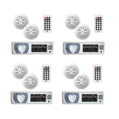 Pyle PLMRKT36WT 5.25 Inch Bluetooth Marine Stereo Receiver Speaker Kit (4 Pack)