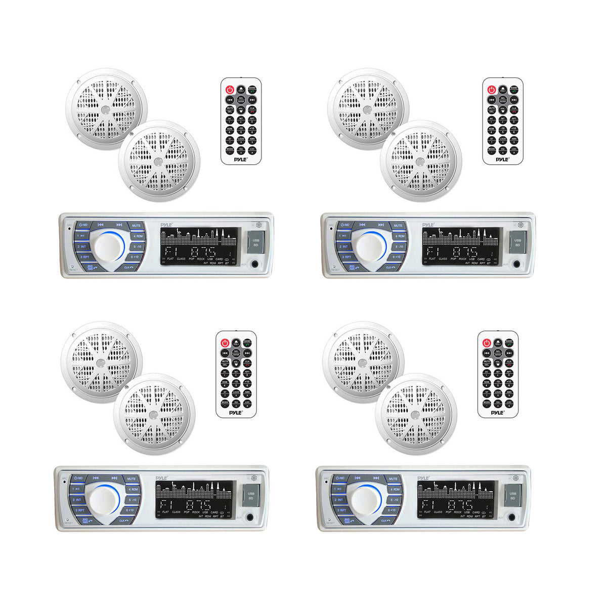 Pyle PLMRKT36WT 5.25 Inch Bluetooth Marine Stereo Receiver Speaker Kit (4 Pack)
