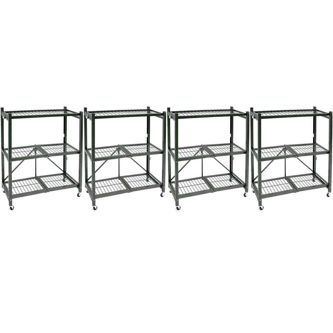 Origami R3 Foldable 3-Tiered Shelf Storage Rack & Wheels, Pewter (4 Pack)