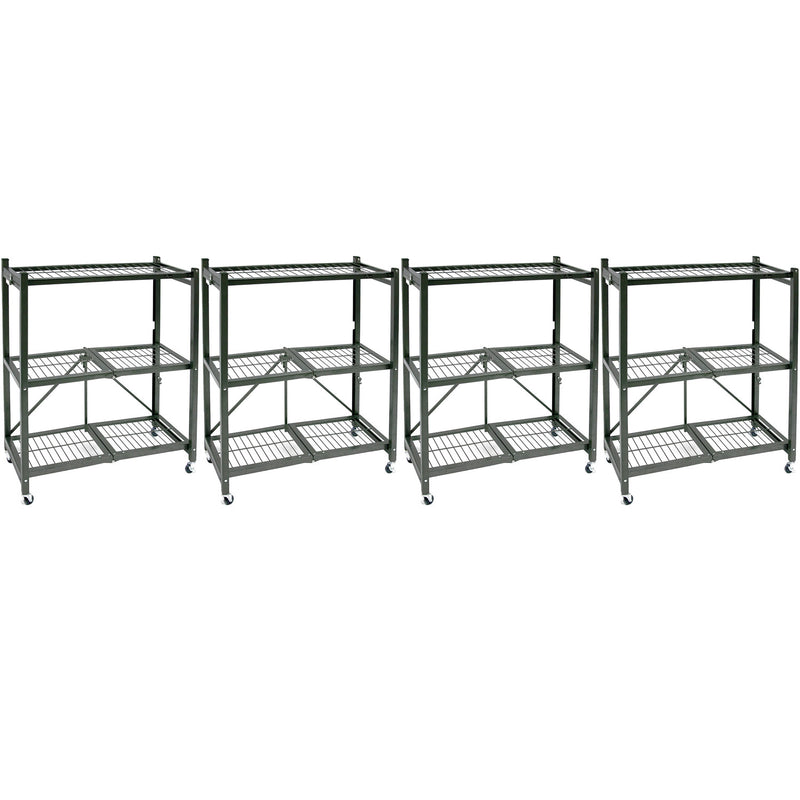 Origami R3 Foldable 3-Tiered Shelf Storage Rack & Wheels, Pewter (4 Pack)