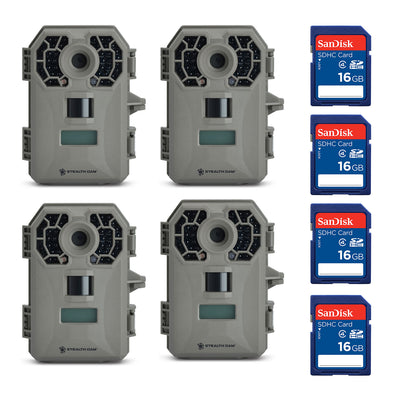 Stealth Cam 10MP Game Camera (Certified Refurbished)(4 Pk) + 16GB SD Card (4 Pk)