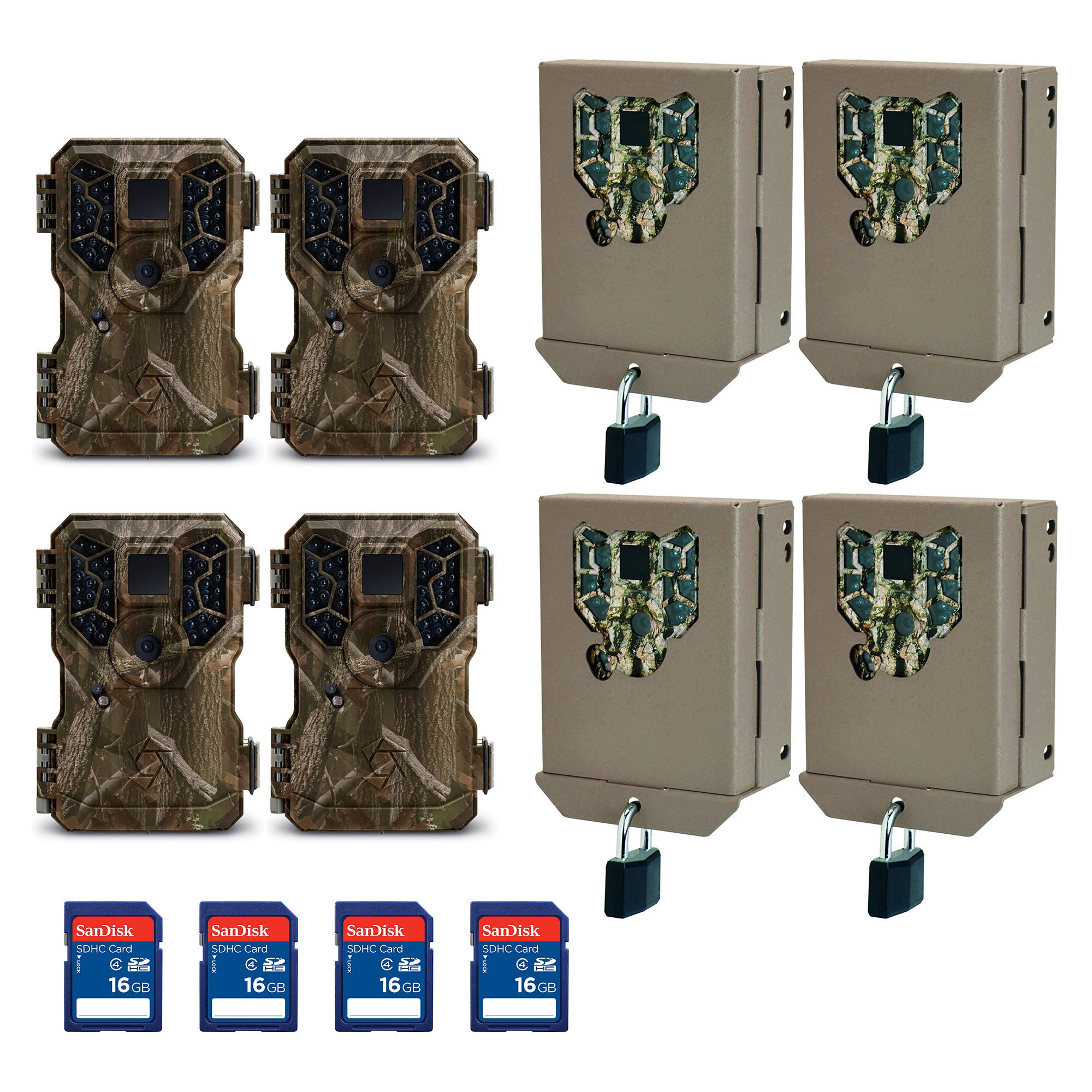 Stealth Cam GSM 8MP No Glo Mini Infrared Game Camera w/ Lockbox & SD (4 Pack)
