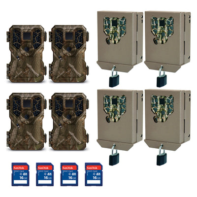 Stealth Cam GSM 8MP No Glo Mini Infrared Game Camera w/ Lockbox & SD (4 Pack)