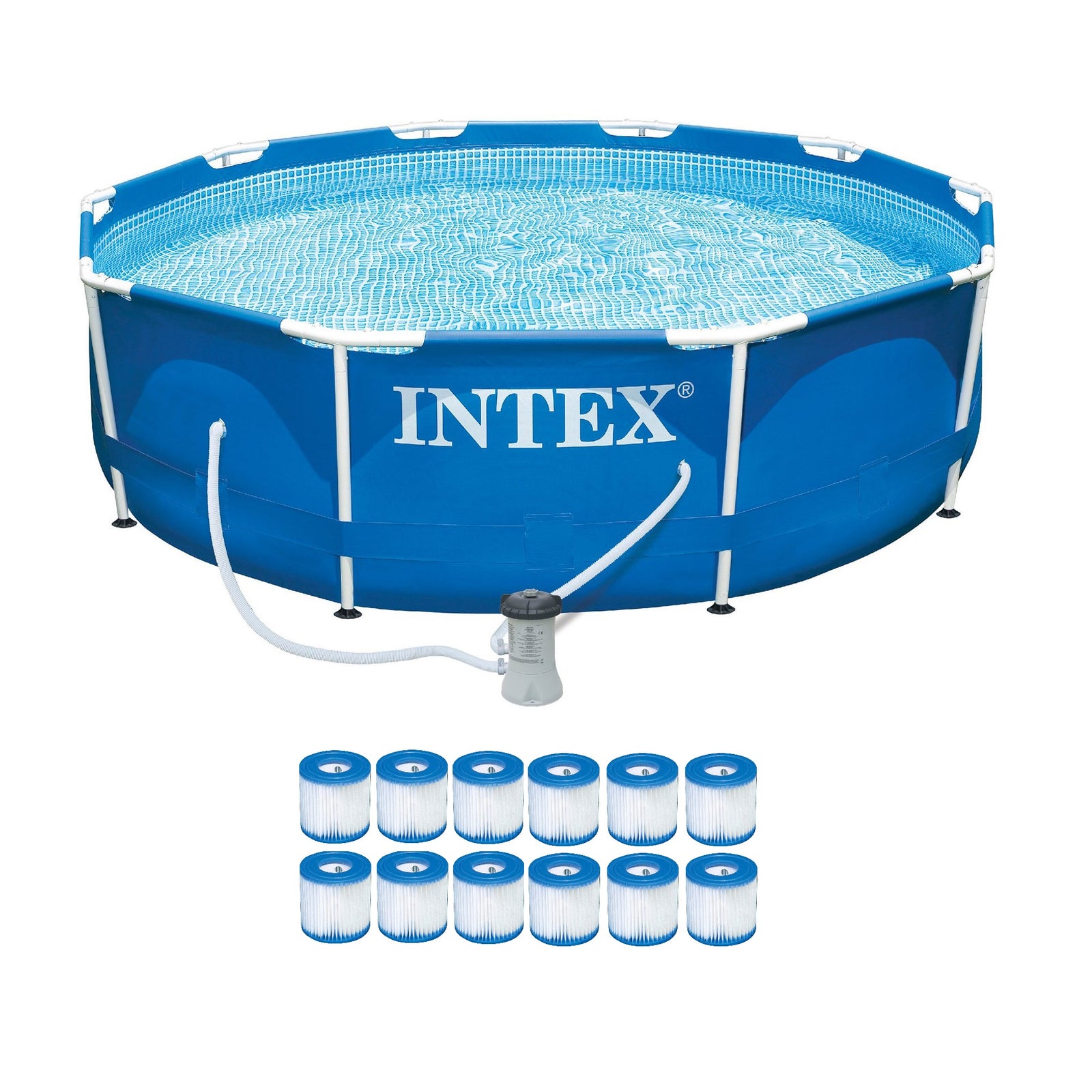 Intex Metal Frame Pool Set w/ Filter Pump and Type H Filter Cartridges (12 Pack) - VMInnovations