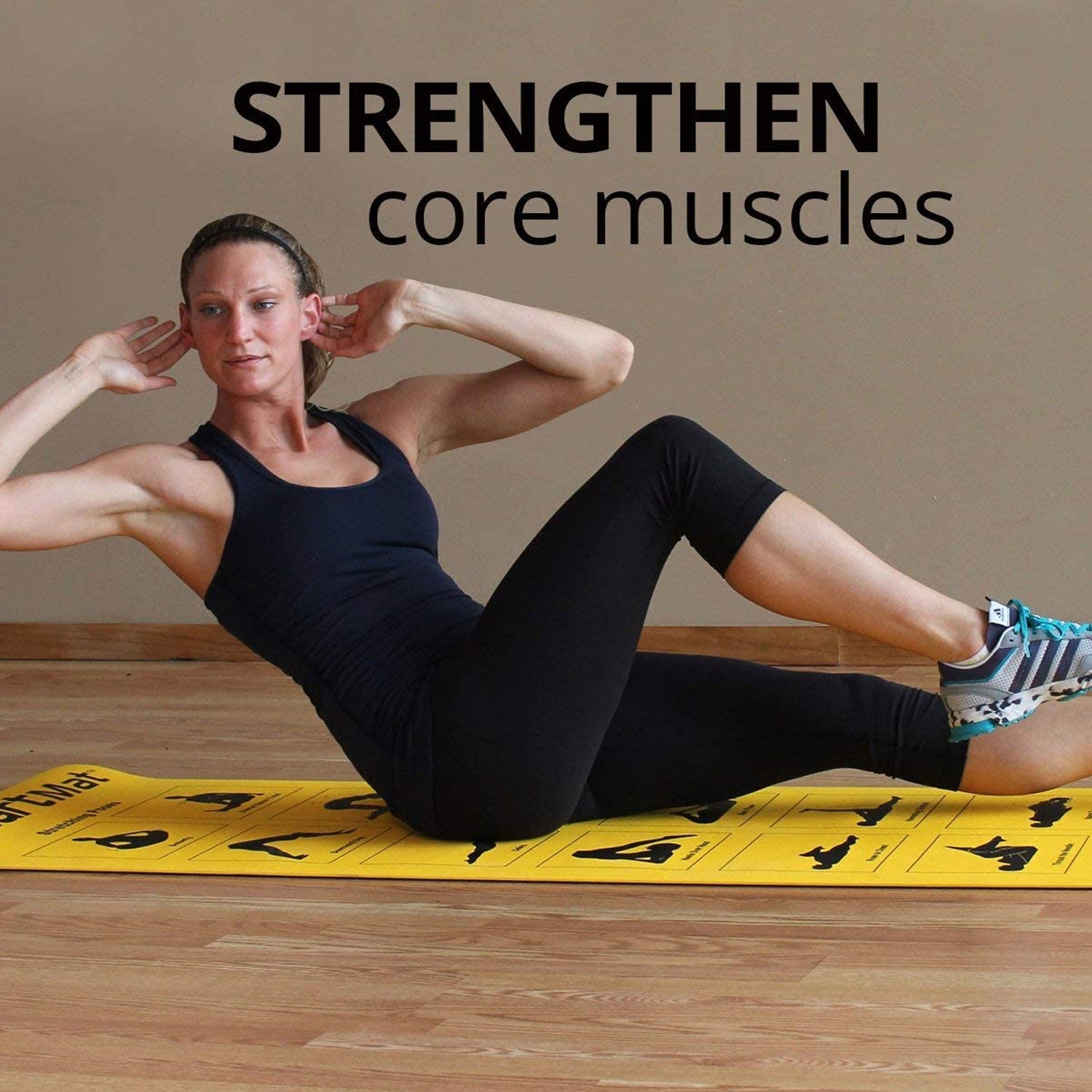 Prism Fitness 6mm Smart Mat w/ Exercises and Stretching Poses, Yellow (Open Box)