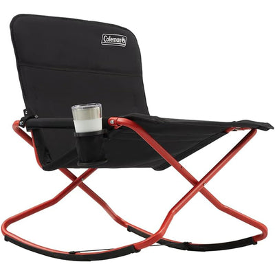 Coleman Cross Rocker Outdoor Foldable Rocking Chair with Padded Arms, Black/Red
