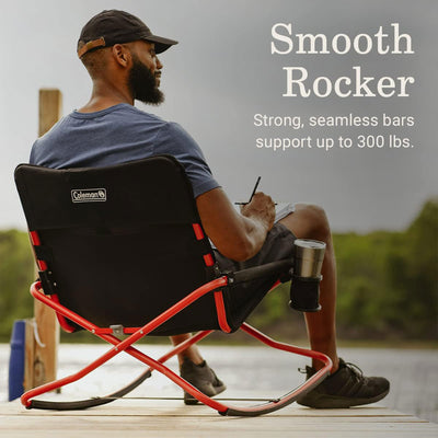 Coleman Cross Rocker Outdoor Foldable Rocking Chair with Padded Arms, Black/Red
