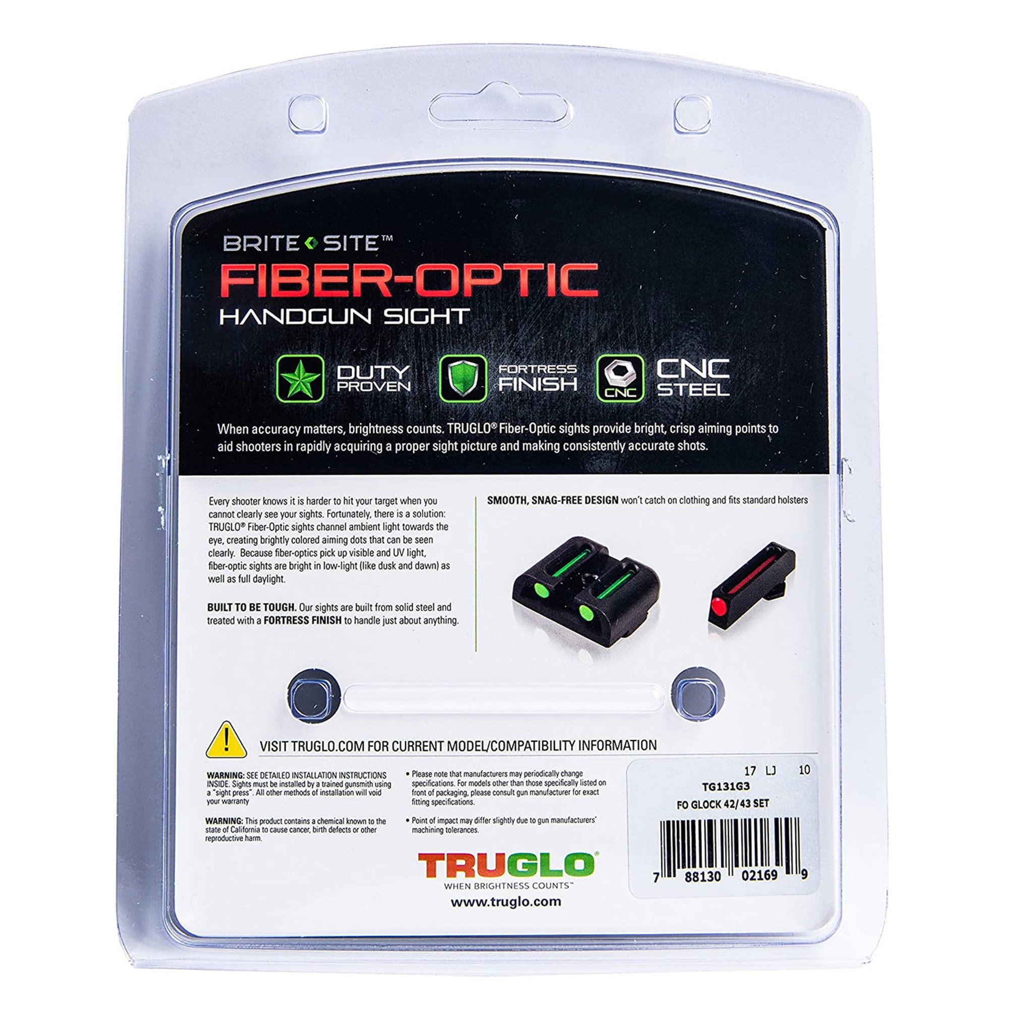TruGlo Fiber Optic Handgun Pistol Sight Accessories for Glock 42 and 43 (2 Pack)