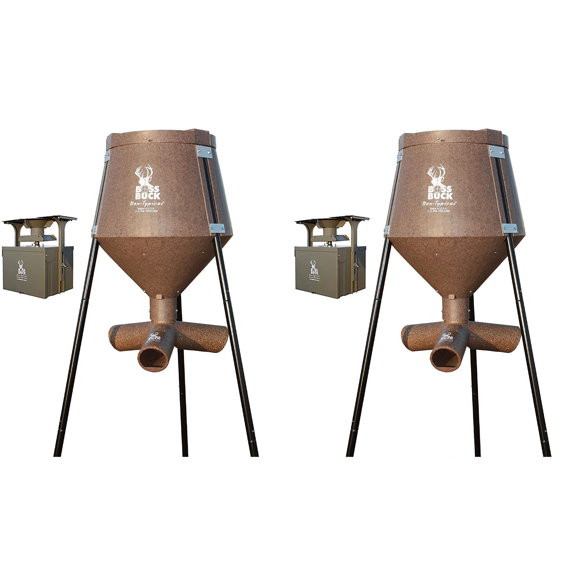 Boss Buck Texas 2 Step 200 Lb Drum Gravity Spin Tripod Wildlife Feeder (2 Pack)