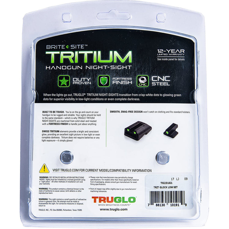 TruGlo Tritium Pro Brite Site Low Set Glock Handgun Sight, Glock 17 (2 Pack)