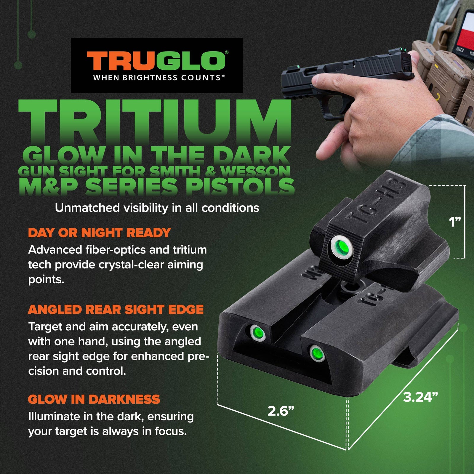 TruGlo Tritium Glow in the Dark Gun Sight for Smith & Wesson M&P Series Pistols - VMInnovations