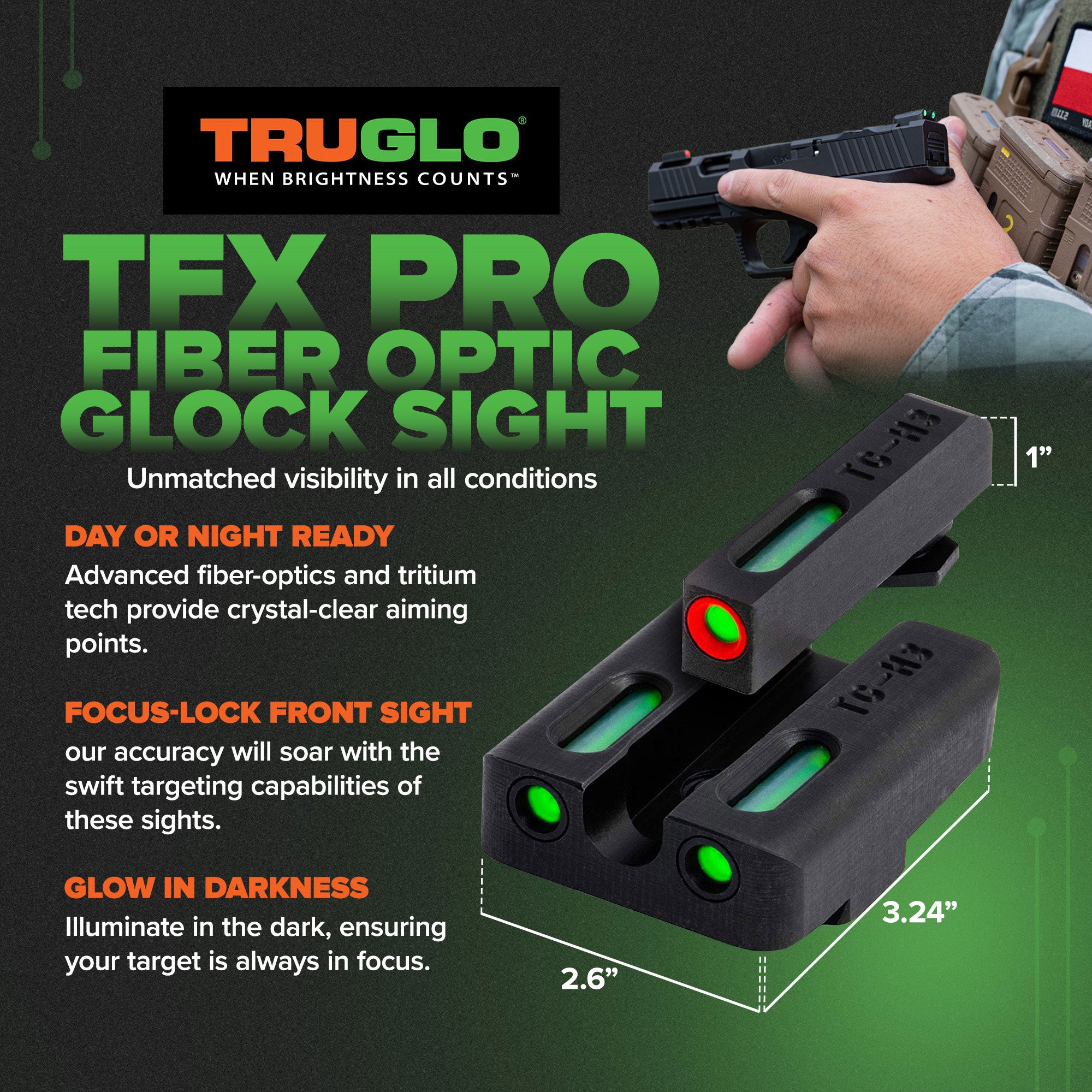 TruGlo TFK Pro Fiber Optic Tritium Handgun Glock Sight Accessories (2 Pack)