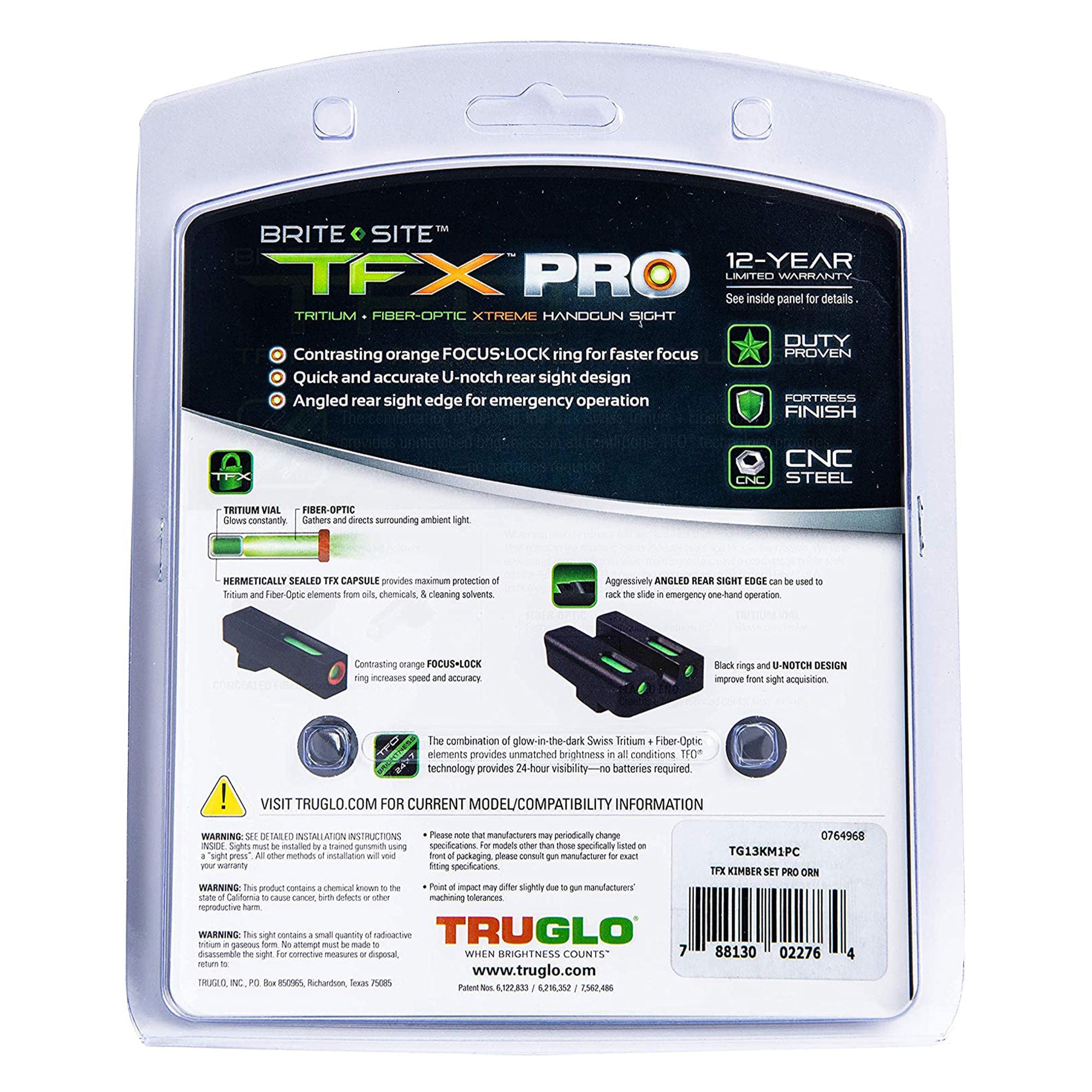 TruGlo TFK Pro Fiber Optic Handgun Sight Accessories for Kimber Models (2 Pack)